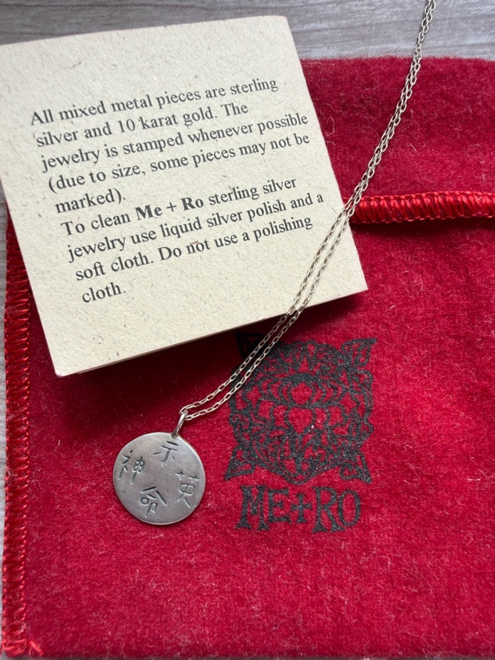 Vintage 1997 Me&Ro Sterling Silver Necklace w/original red pouch and card